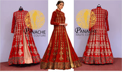 Red color Jacket lehenga in velvet