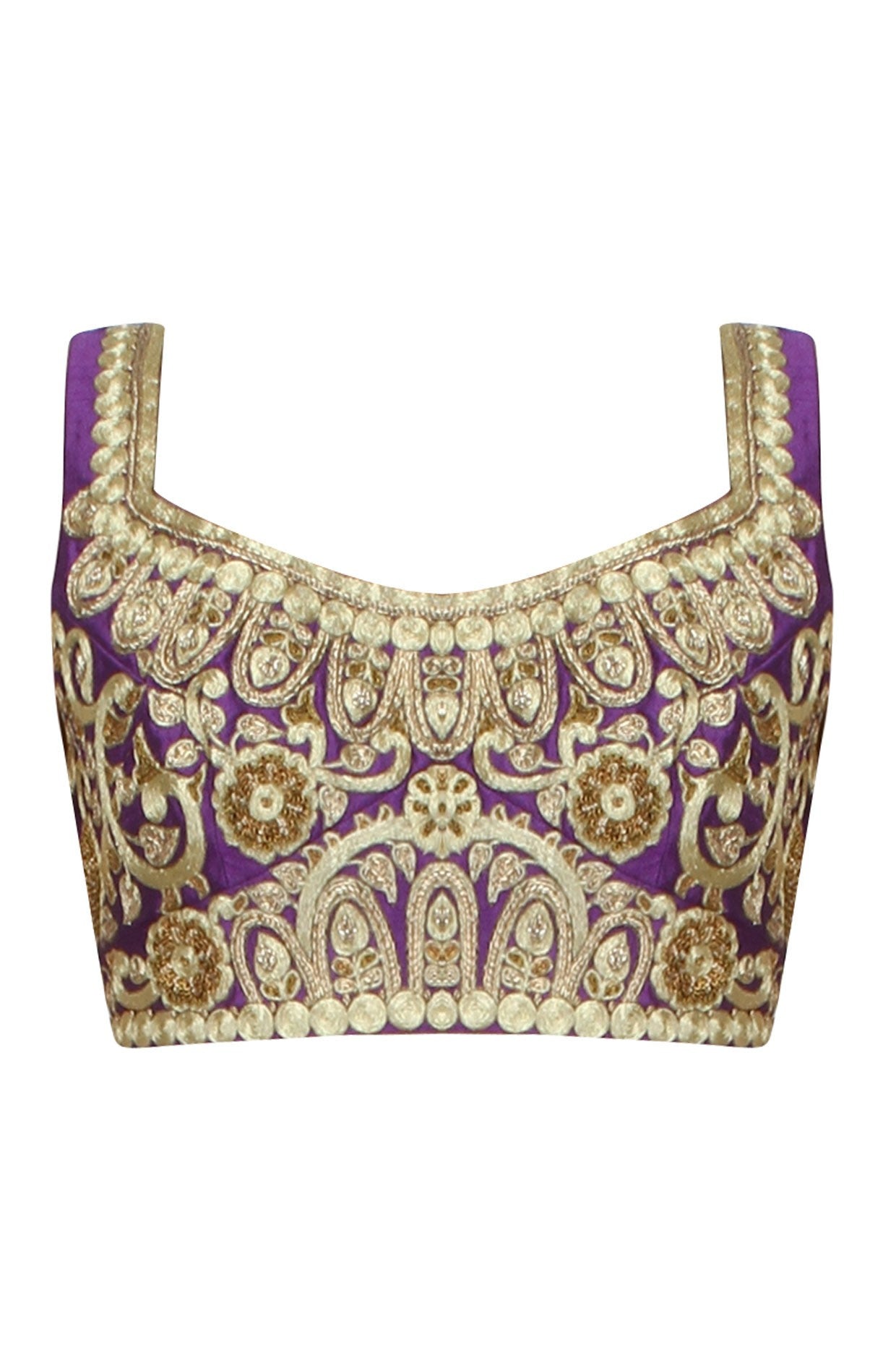 Purple color embroidered blouse in raw silk