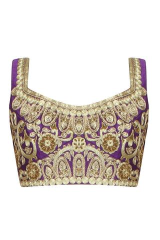 Purple color embroidered blouse in raw silk