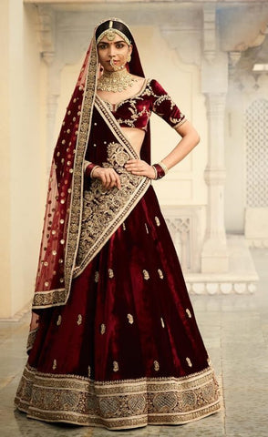 Sabyasachi Inspired Dark Burgundy Bridal Lehenga Set