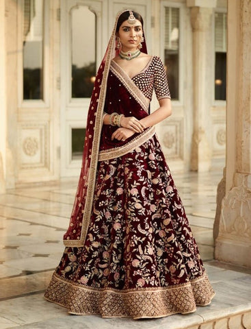 Sabyasachi Inspired Dark Burgandy Bridal Lehenga
