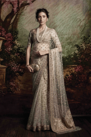 Bespoke Ivory Net Saree in Sydney | Panache Haute Couture