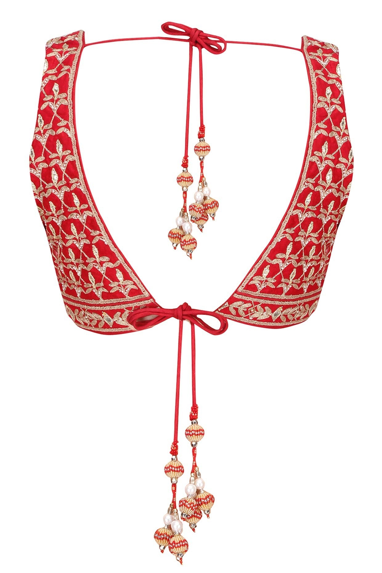 Red color gotta patti embroidered blouse in silk