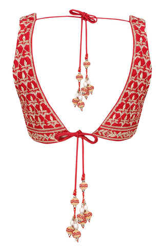 Red color gotta patti embroidered blouse in silk