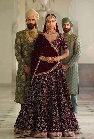 Sabyasachi Inspired Dark Burgandy Wedding Lehenga