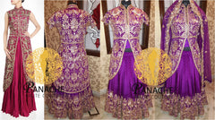 Dark majenta long jacket lehenga for Reception