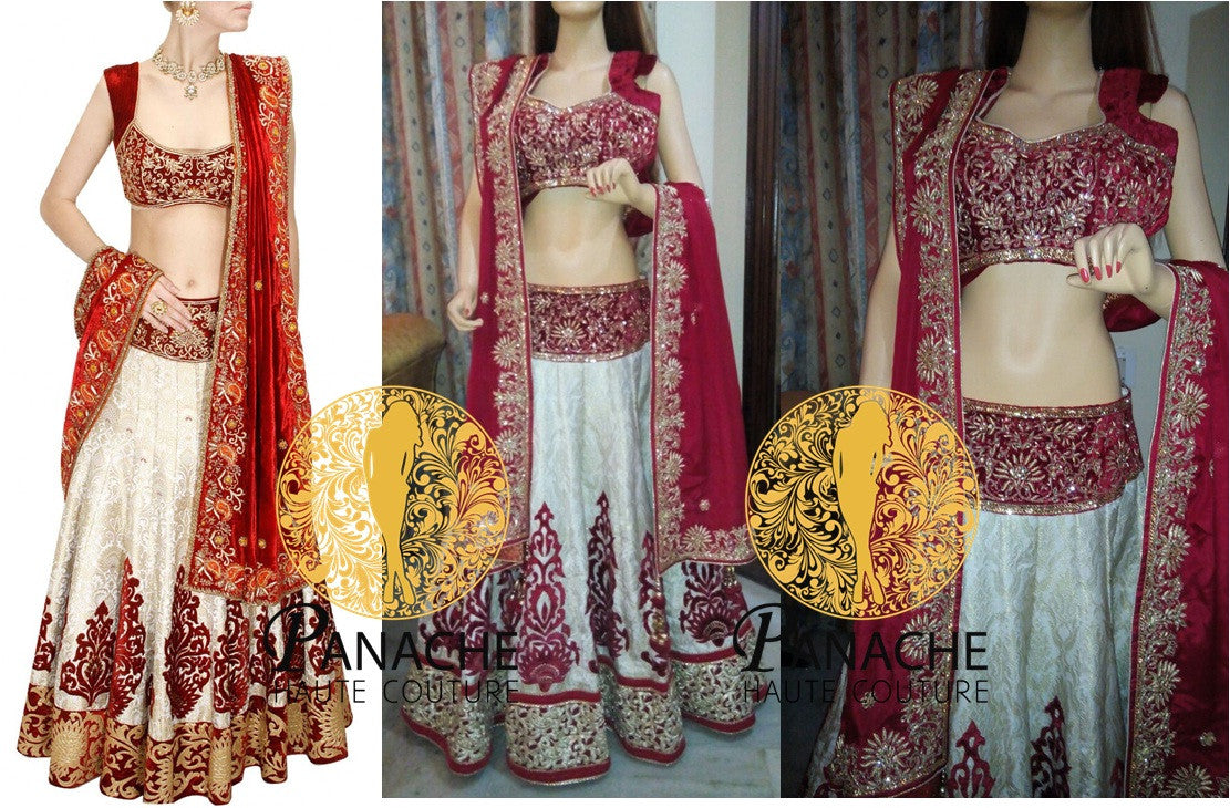OffWhite and Maroon Lehenga Choli