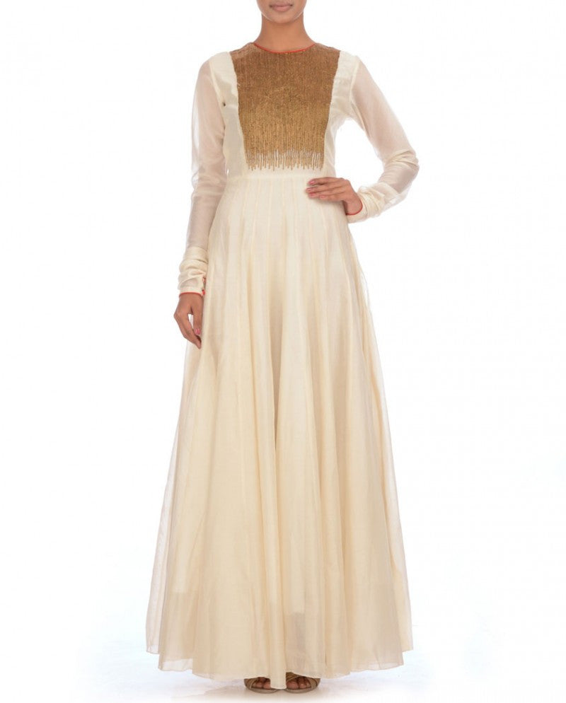 Long anarkali suit in white color