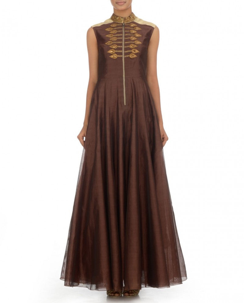 Dark brown long anarkali gown