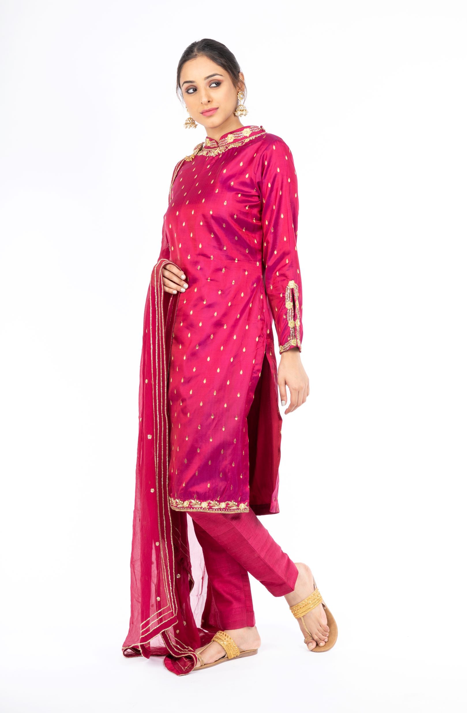 Adorable Pomegranate Red Pure Silk Salwar Kameez