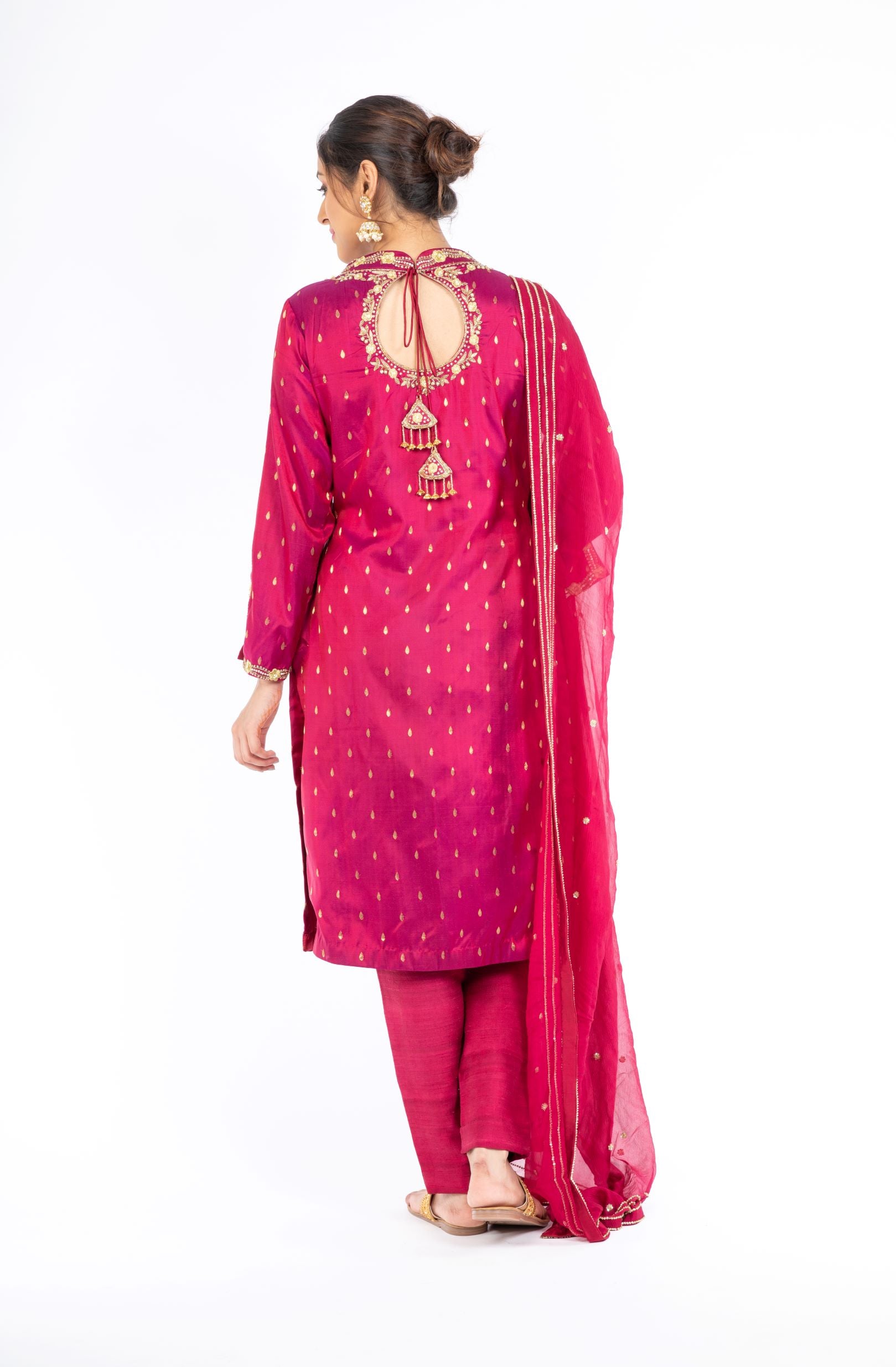 Adorable Pomegranate Red Pure Silk Salwar Kameez