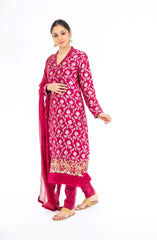 Adorning Rubine Red Palm Silk Salwar Kameez