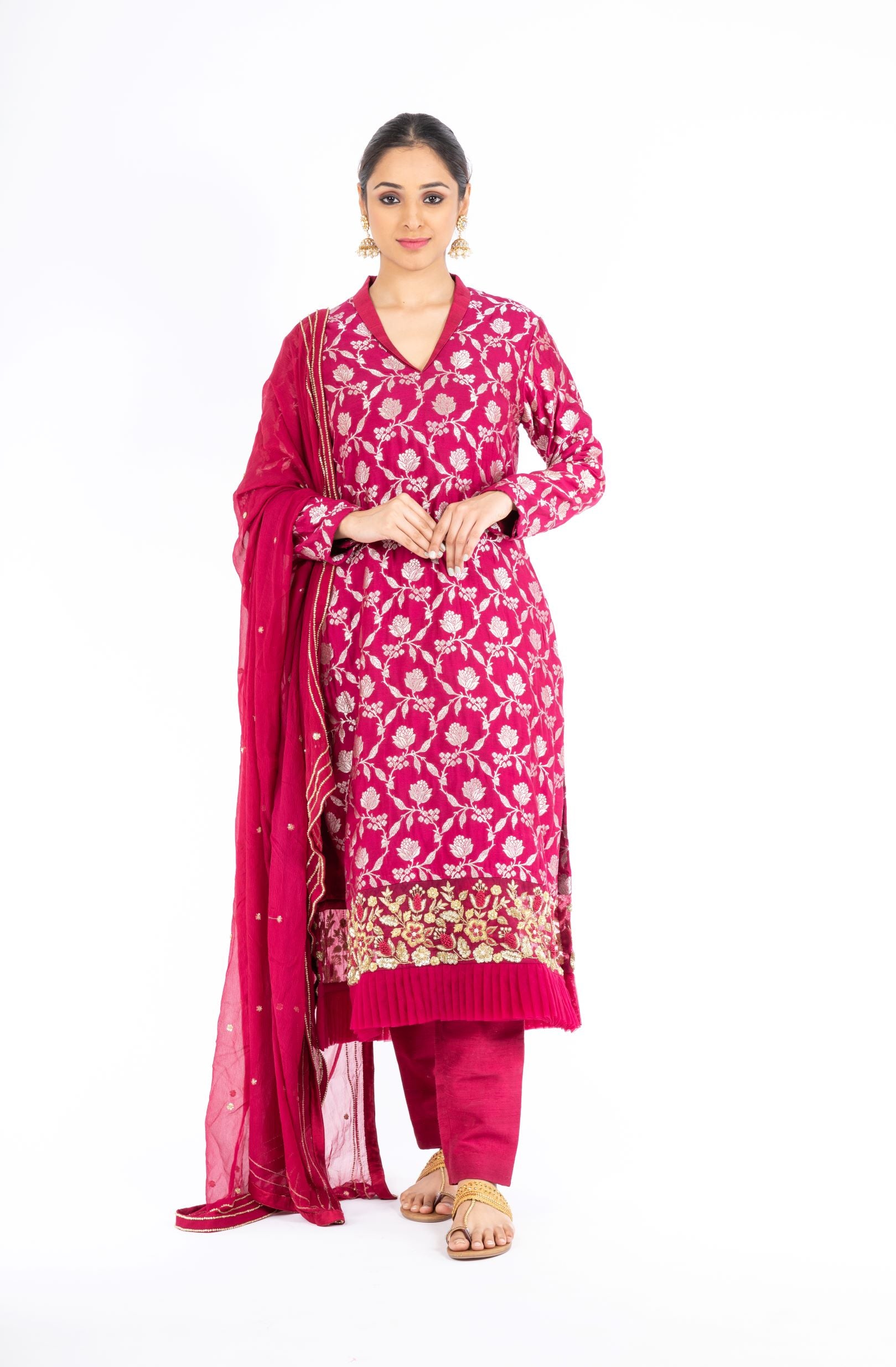 Adorning Rubine Red Palm Silk Salwar Kameez