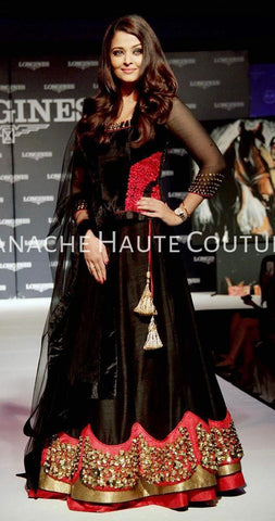 Aishwarya Rai in Black Party Wear Lehenga Online by Panache Haute Couture