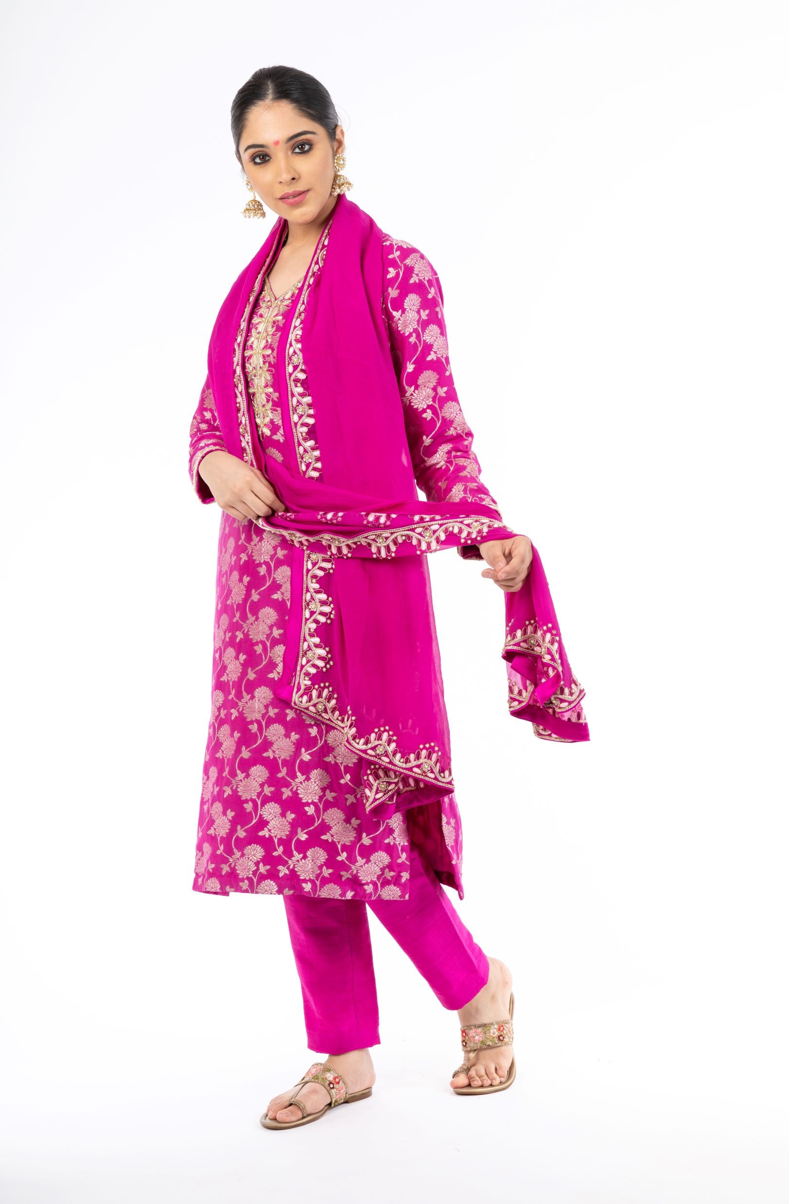 Alluring Magenta Color Palm Silk Salwar Kameez