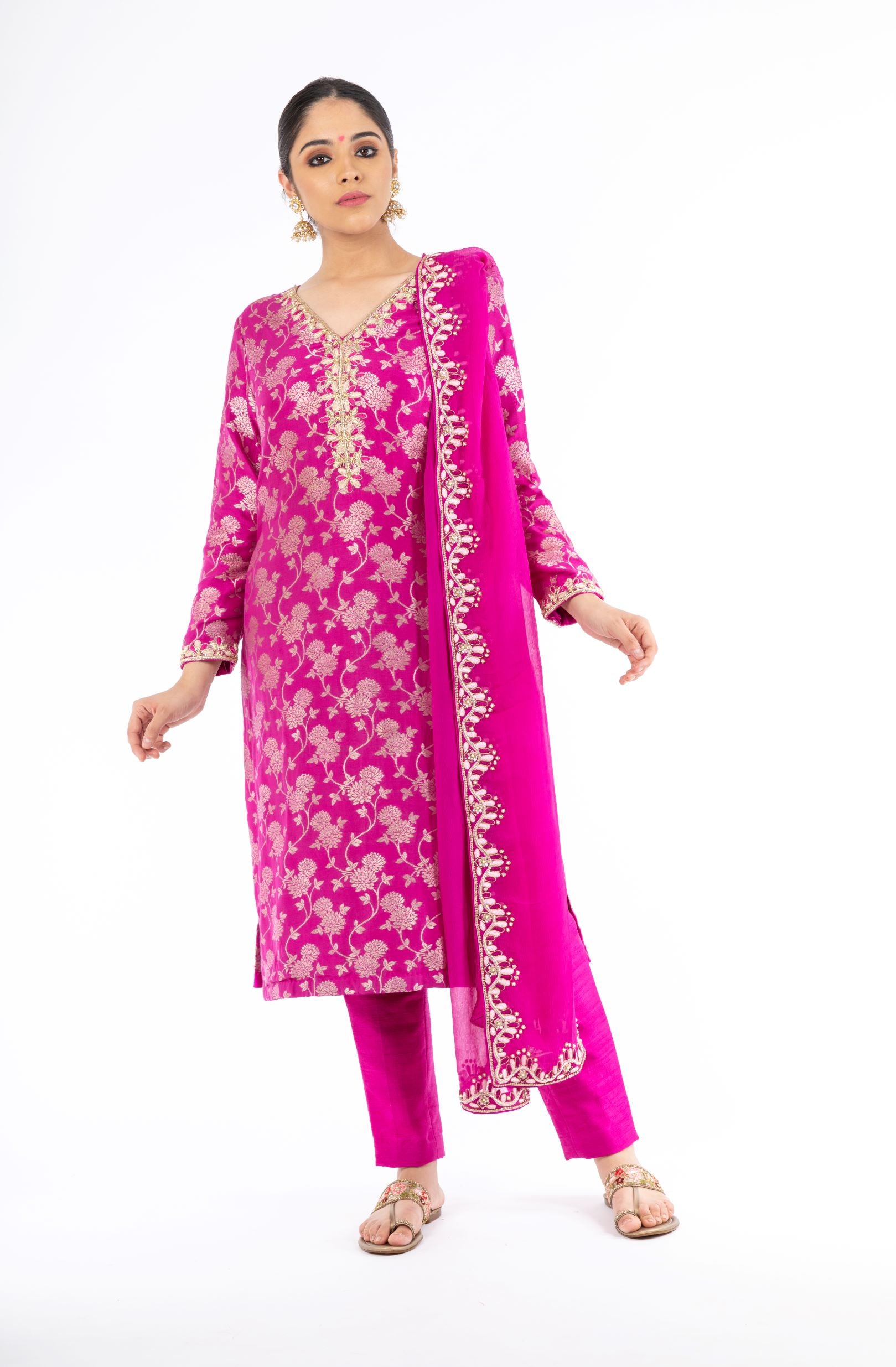 Alluring Magenta Color Palm Silk Salwar Kameez
