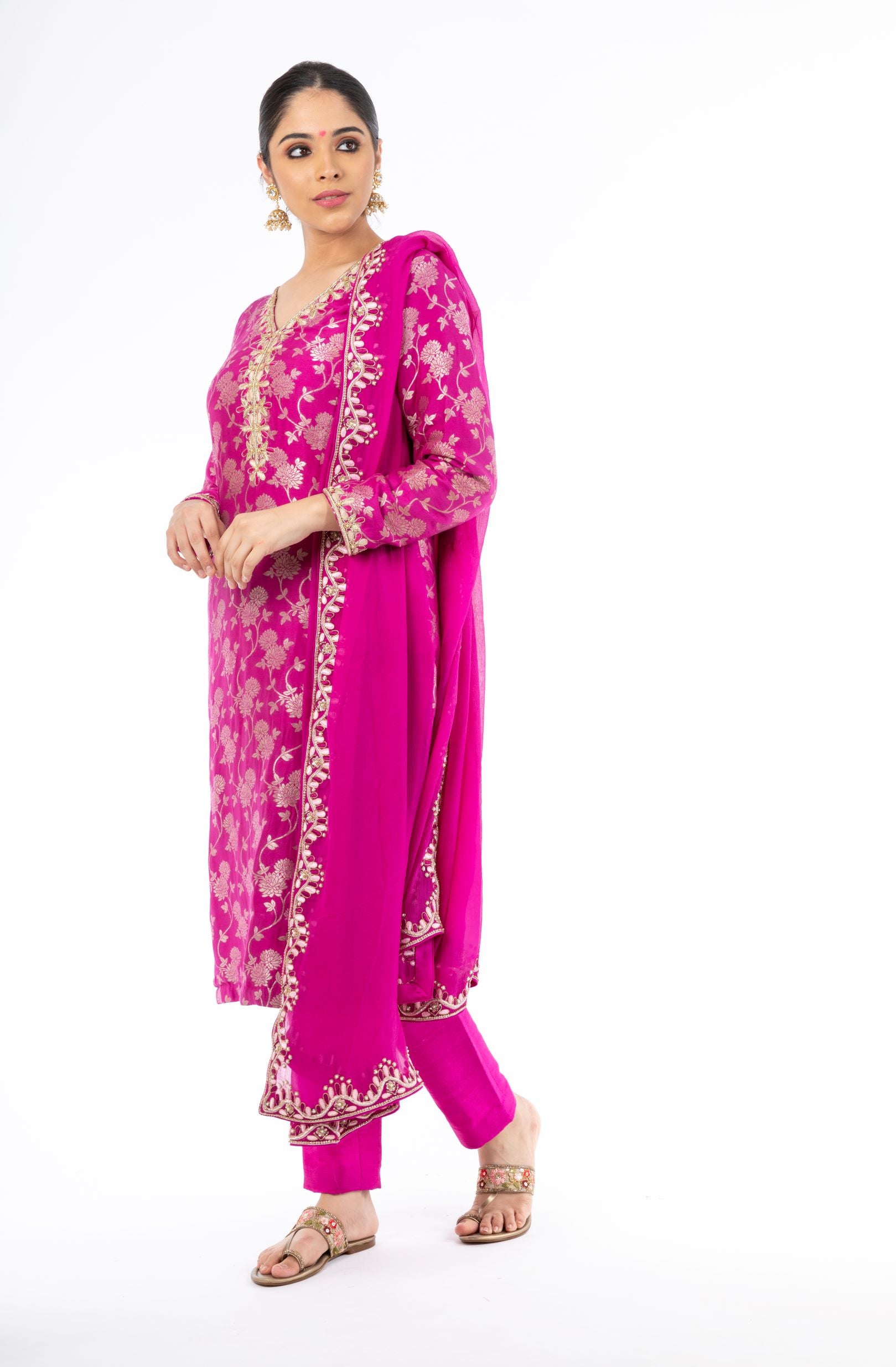 Alluring Magenta Color Palm Silk Salwar Kameez