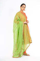 Alluring Mandarin Orange Raw Silk Ikkat Salwar Kameez