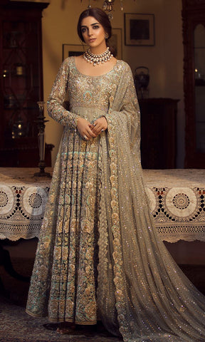 Grey Color Wedding Anarkali Gown in USA, Australia