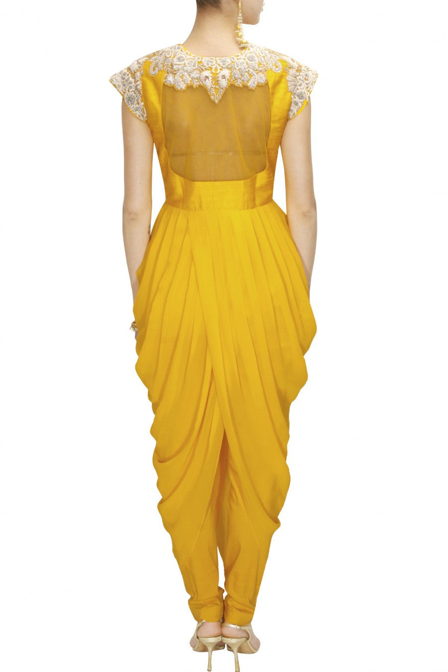 Yellow Cowl Draped Indo-Western Set