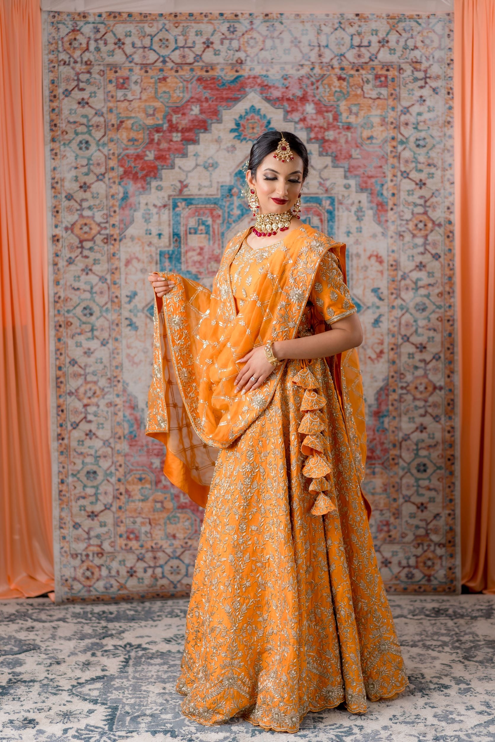 Apricot Color Zardozi Bridal Lehenga