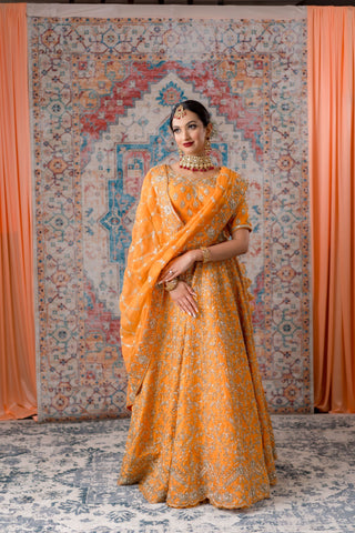 Apricot Color Zardozi Bridal Lehenga