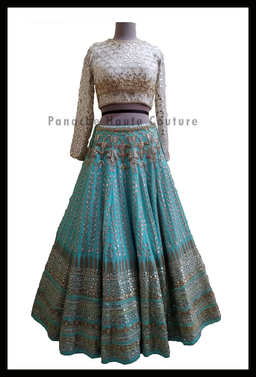 Silk Georgette Gota Patti and Zardozi Embroidered Designer Lehenga Choli from Panache Haute Couture