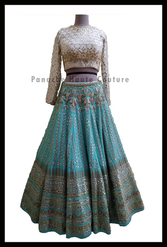 Silk Georgette Gota Patti and Zardozi Embroidered Designer Lehenga Choli from Panache Haute Couture