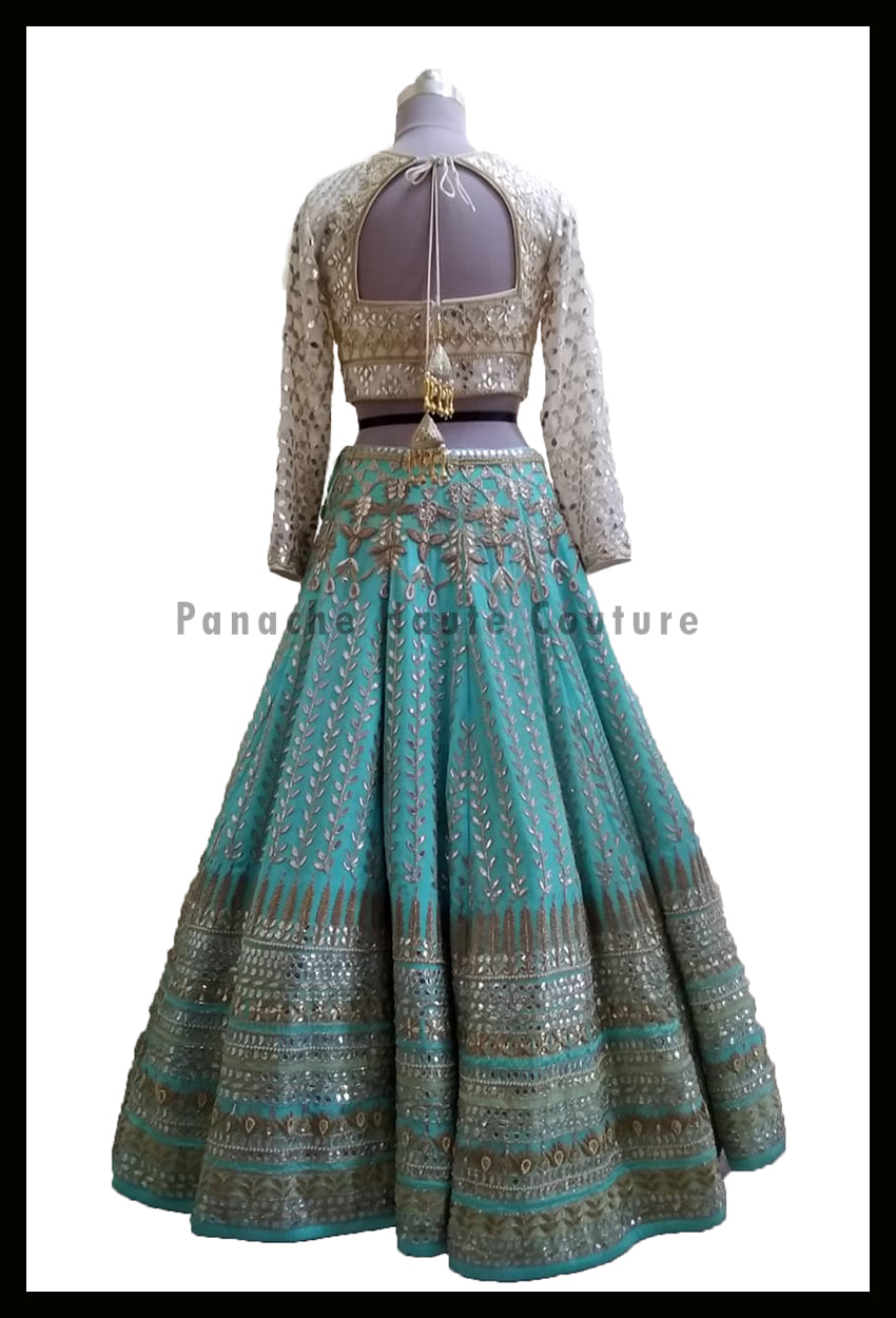 Silk Georgette Gota Patti and Zardozi Embroidered Designer Lehenga Choli from Panache Haute Couture
