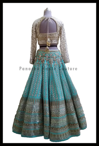 Silk Georgette Gota Patti and Zardozi Embroidered Designer Lehenga Choli from Panache Haute Couture