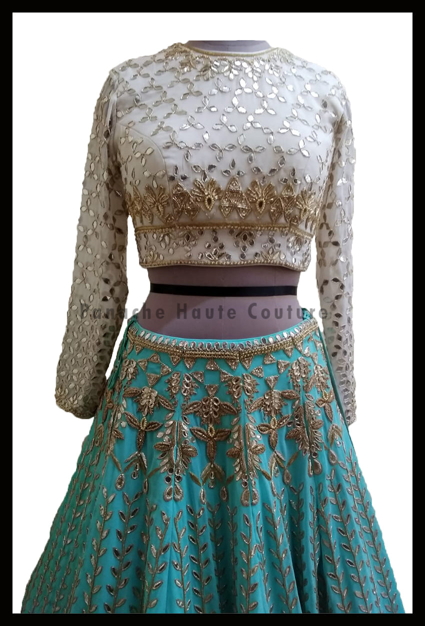 Silk Georgette Gota Patti and Zardozi Embroidered Designer Lehenga Choli from Panache Haute Couture