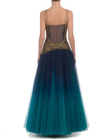Aqua blue shaded Indo-western gown
