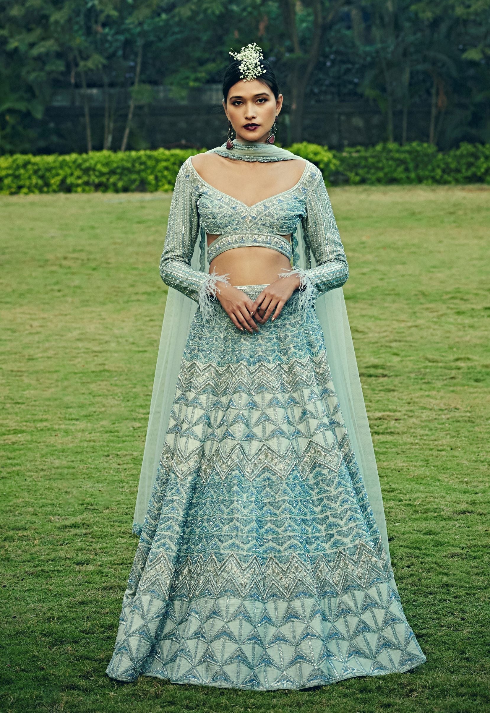 Arctic Blue Colour Wedding Lehenga