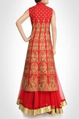 Red color Long Jacket lehenga