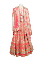 bridal wear lehenga in peach color