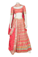 bridal wear lehenga in peach color