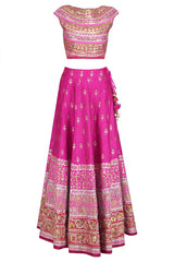 Bright Pink Party Lehenga Choli in Banarasi Silk Brocade
