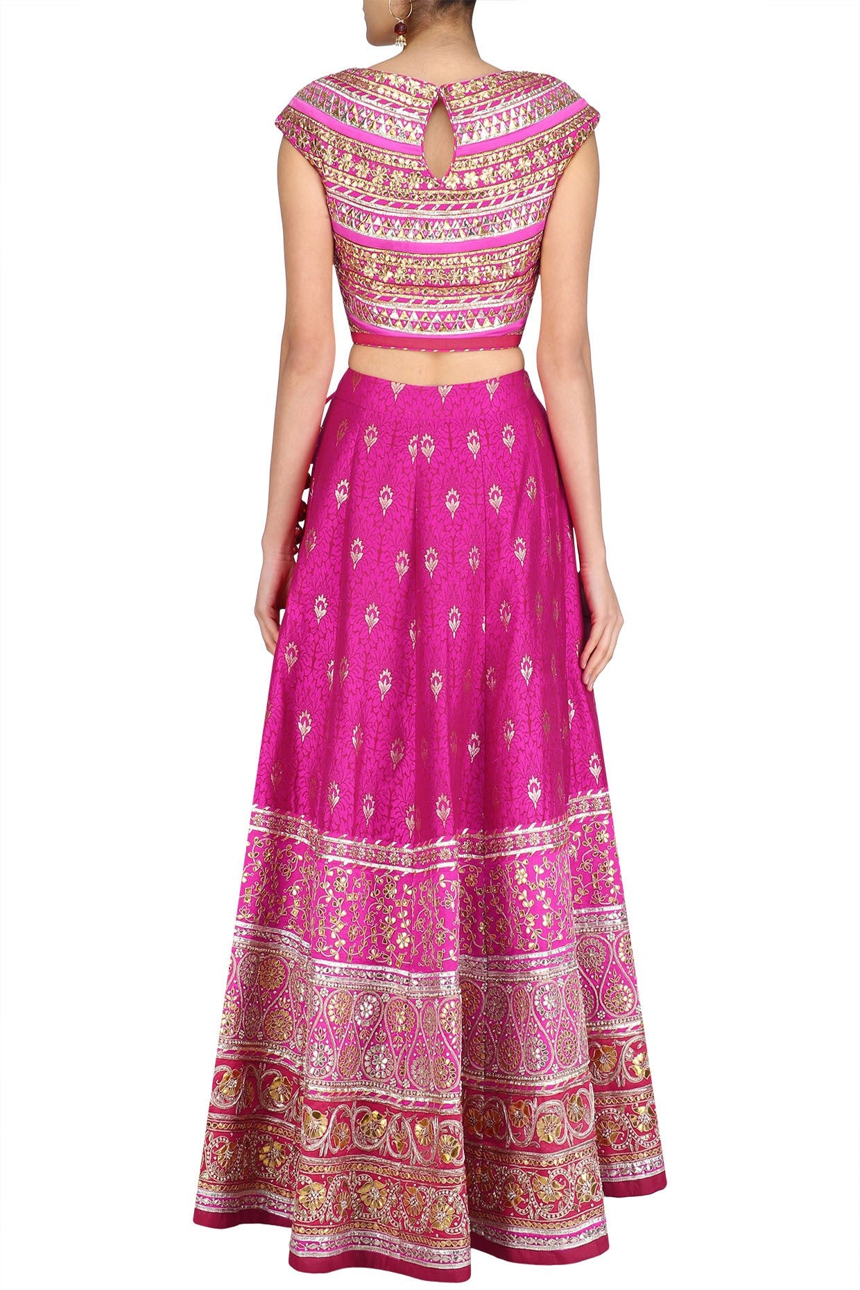 Bright Pink Party Lehenga Choli in Banarasi Silk Brocade