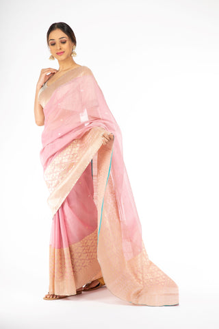 Beauteous Rose Quartz Handloom Silk Saree from Panache Haute Couture