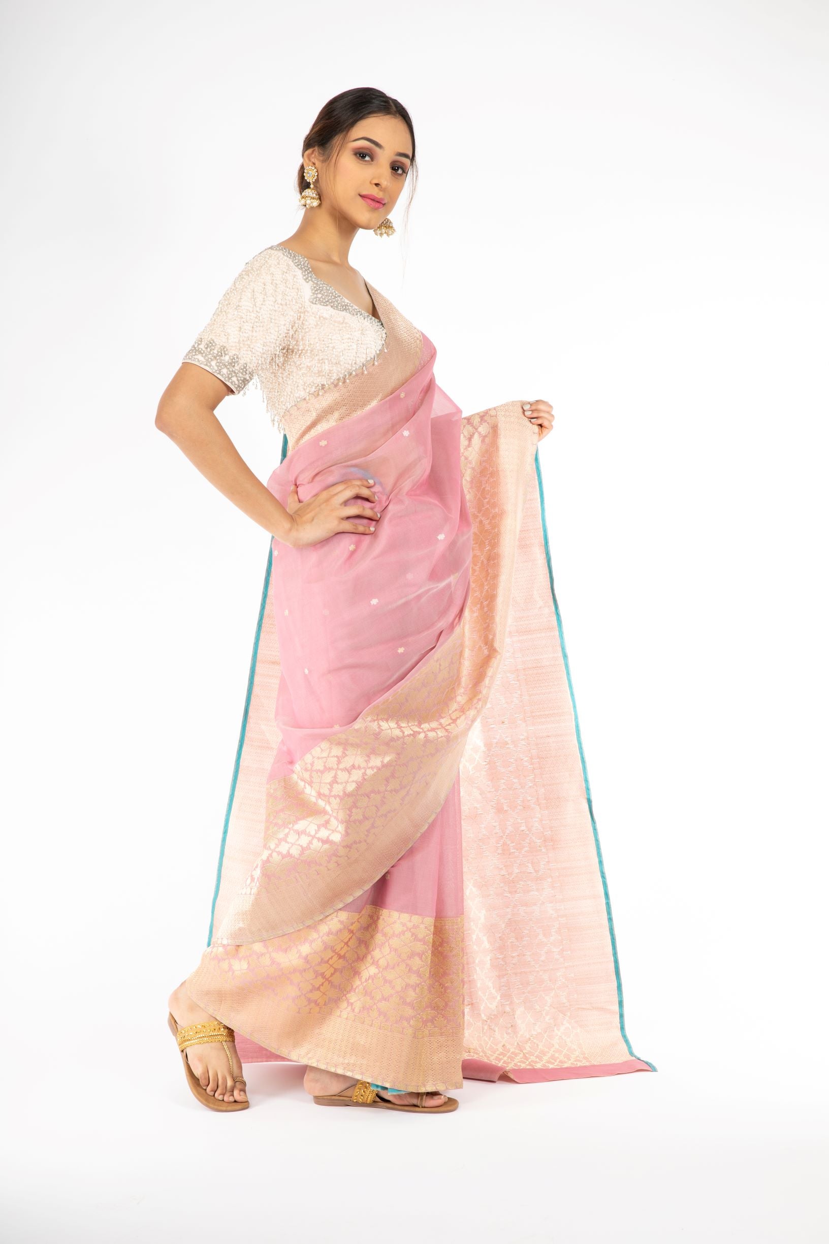 Beauteous Rose Quartz Handloom Silk Saree from Panache Haute Couture