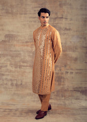 Beige Gold Color Mirror Embroidery Kurta Set