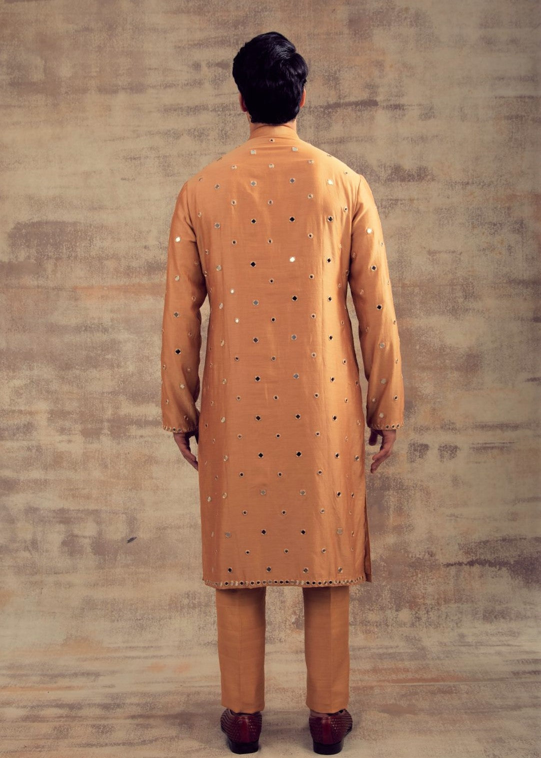 Beige Gold Color Mirror Embroidery Kurta Set