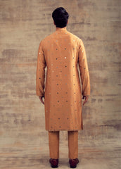 Beige Gold Color Mirror Embroidery Kurta Set