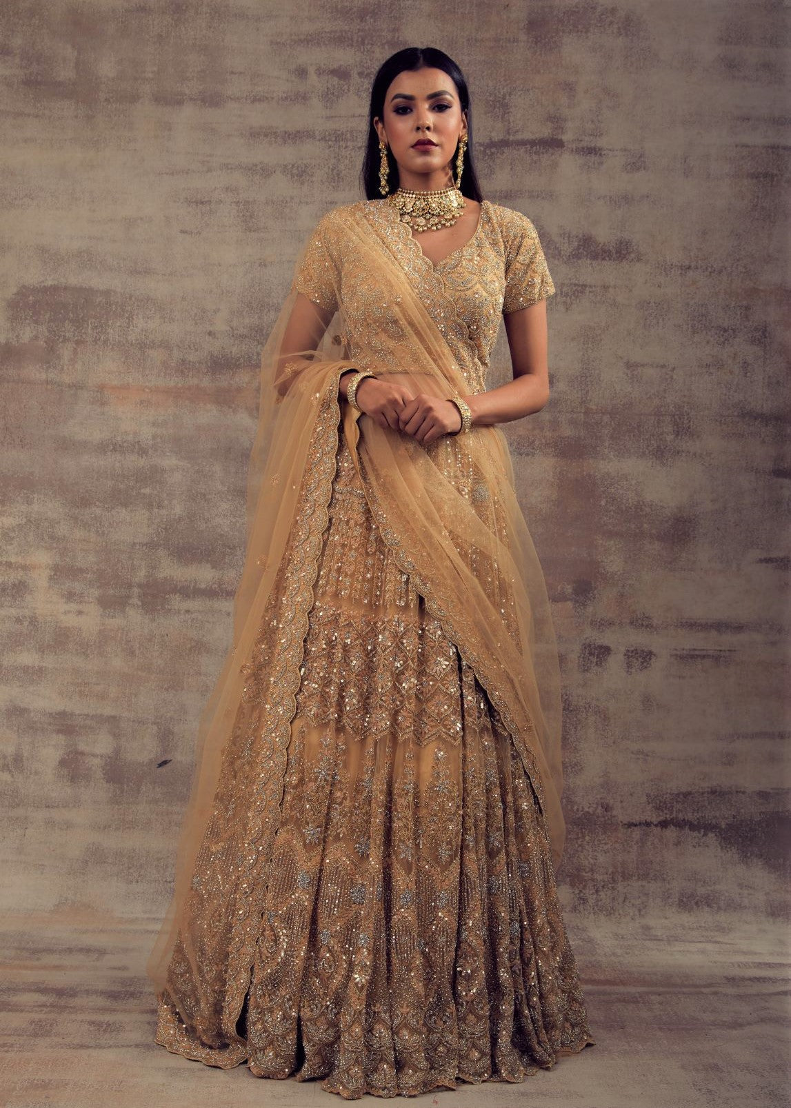 Beige Gold Wedding Lehenga SERIYAH