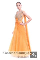 Beige Colour Saree Gown with Zardozi Embroidery