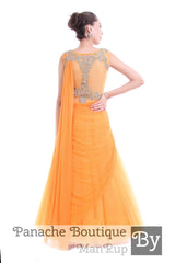 Beige Colour Saree Gown with Zardozi Embroidery