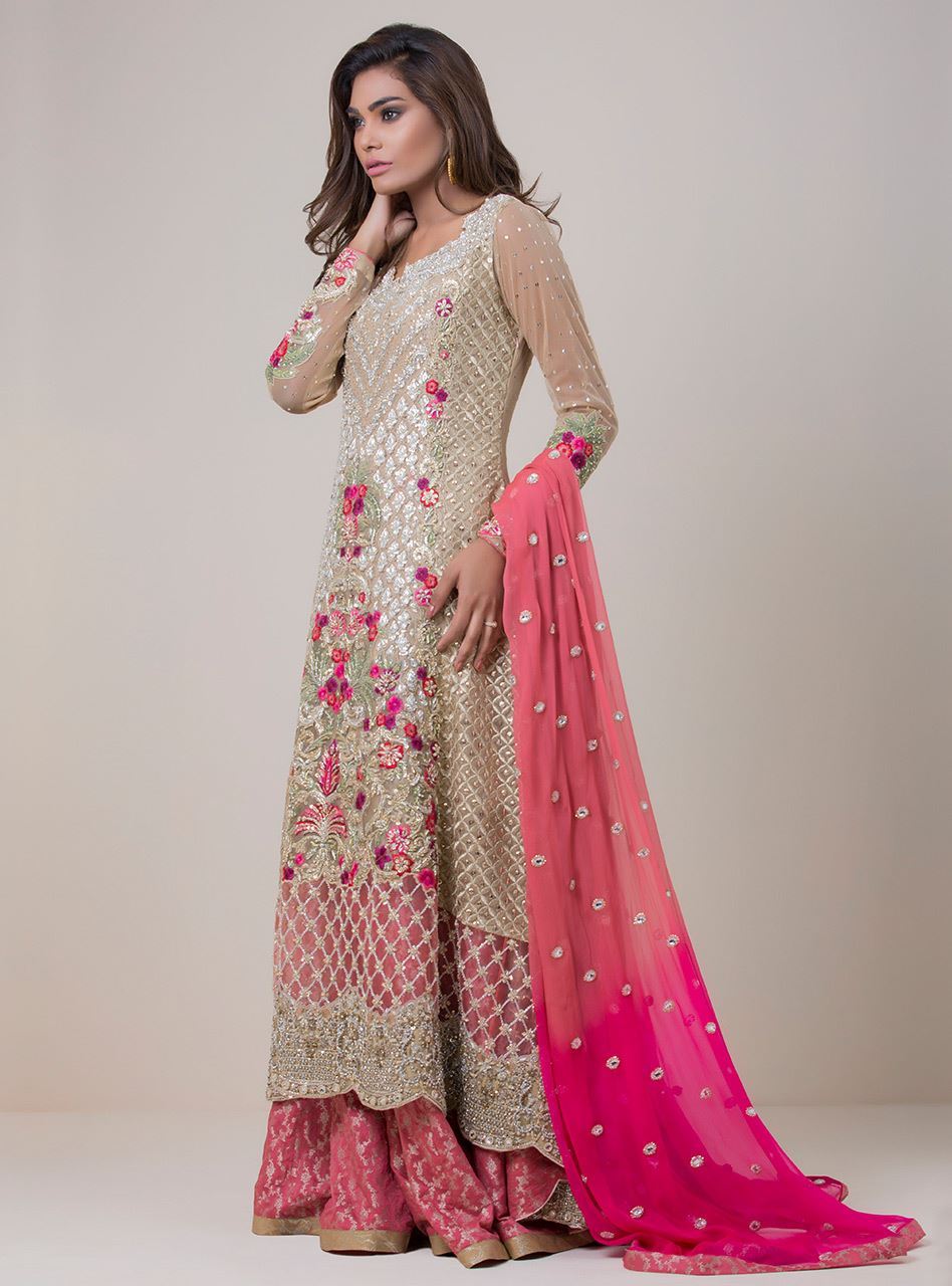 Beige and Pink Sharara Set