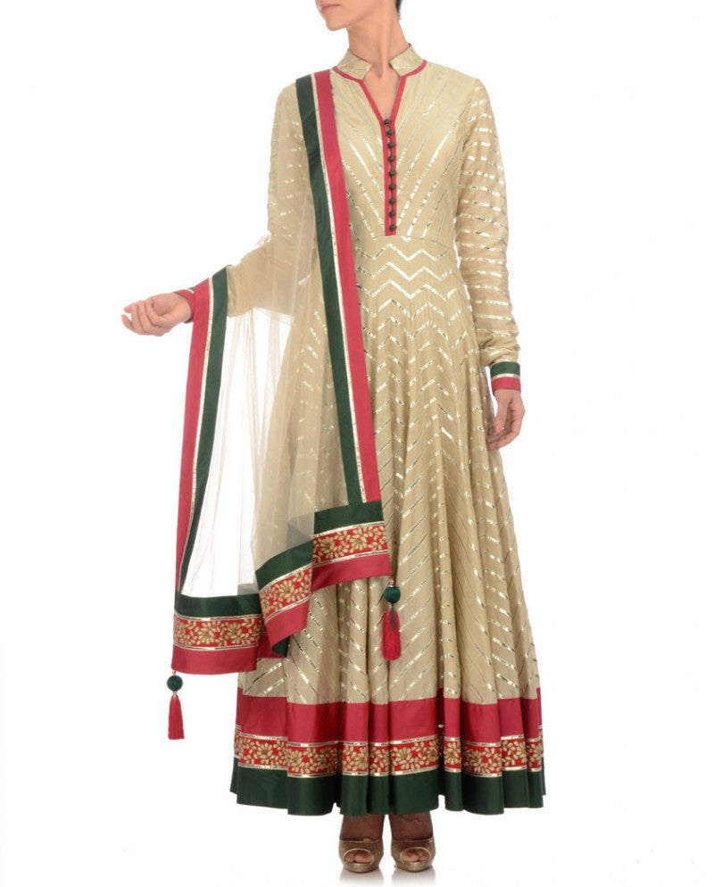 Beige color Long Anarkali suit