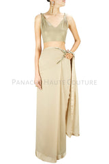 Beige color designer saree gown in crepe