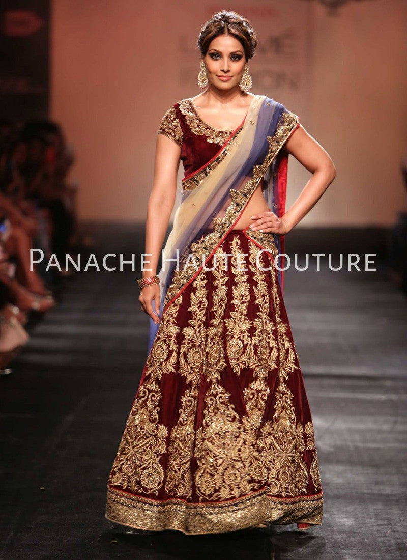 Bipasha Basu in Maroon Color Bridal Lehenga Choli Online